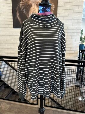 FP Black and White Striped Hooded Sweater